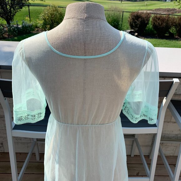 Vintage 1960s Movie Star Mint Chiffon Babydoll Peignoir Robe Short Dressing Gown - Picture 7 of 16